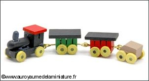 JOUETS miniatures - TRAIN miniature en BOIS,
 LOCOMOTIVE +3 WAGONS