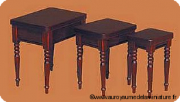 SALON miniature - Set 3 TABLES GIGOGNE,
en BOIS, Coloris ACAJOU