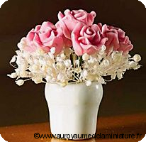  FLEURS miniatures 1:12 - Bouquet de ROSES miniatures
en POT blanc
