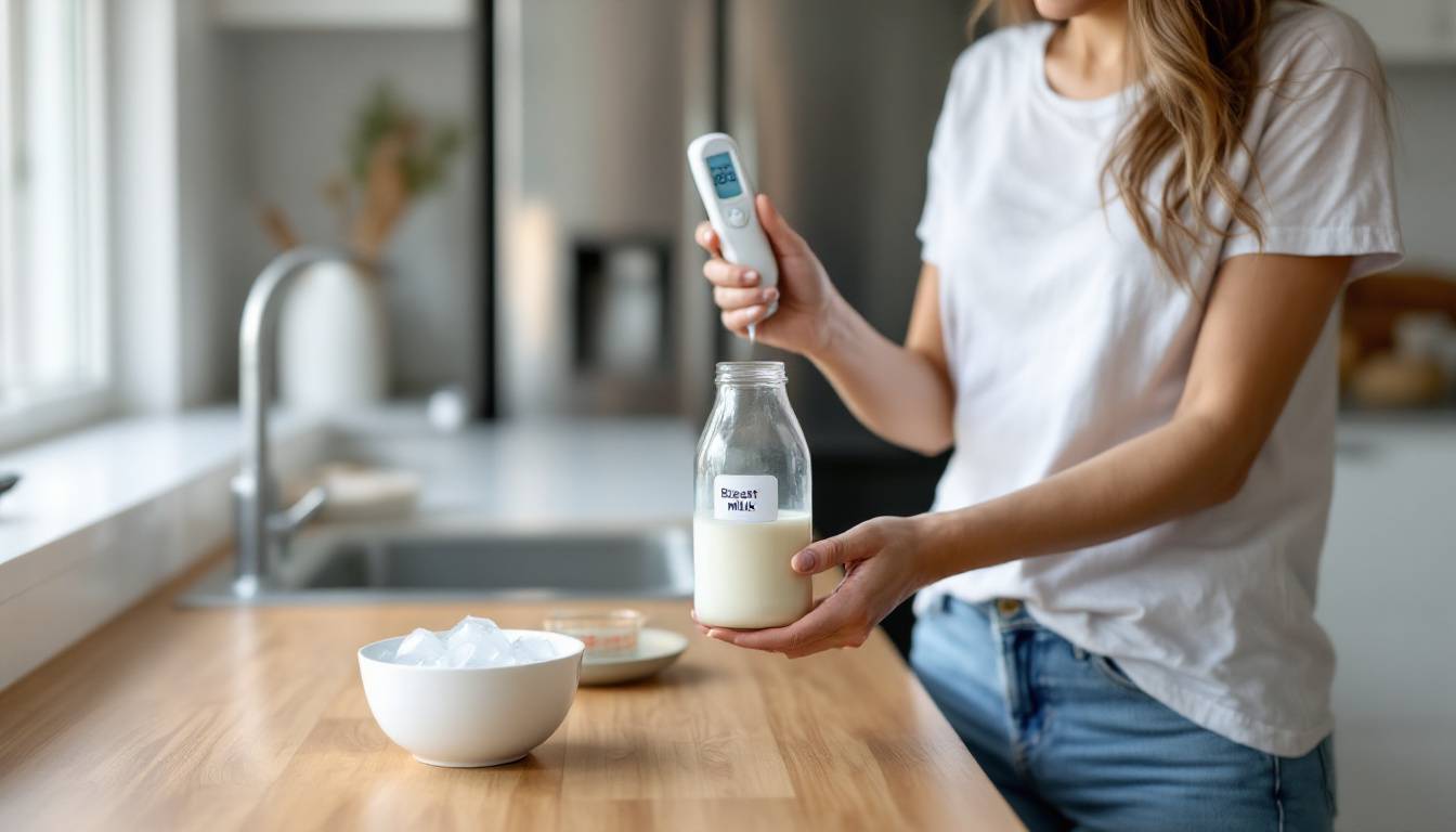 Biberon de lait maternel congelé et décongelé en toute sécurité