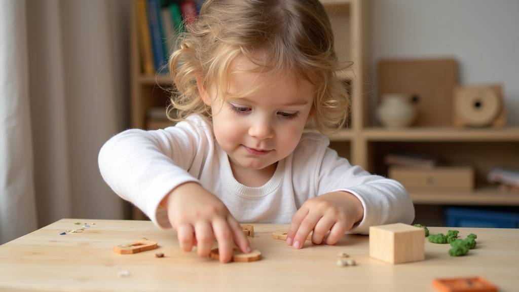 Enfant concentré sur une activité Montessori à la maison