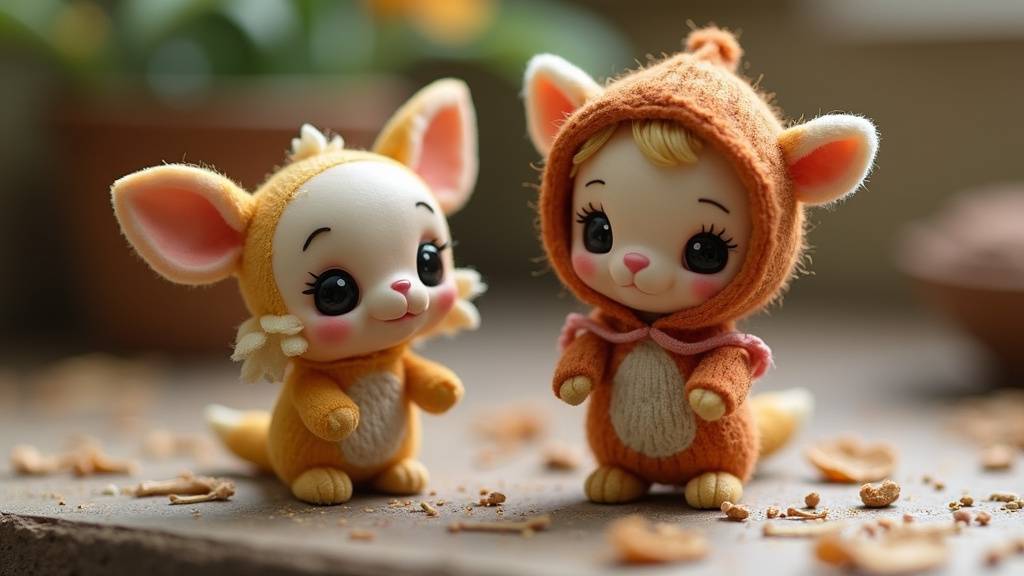 Matériel de DIY pour miniatures: ciseaux, colle, tissus, petits objets