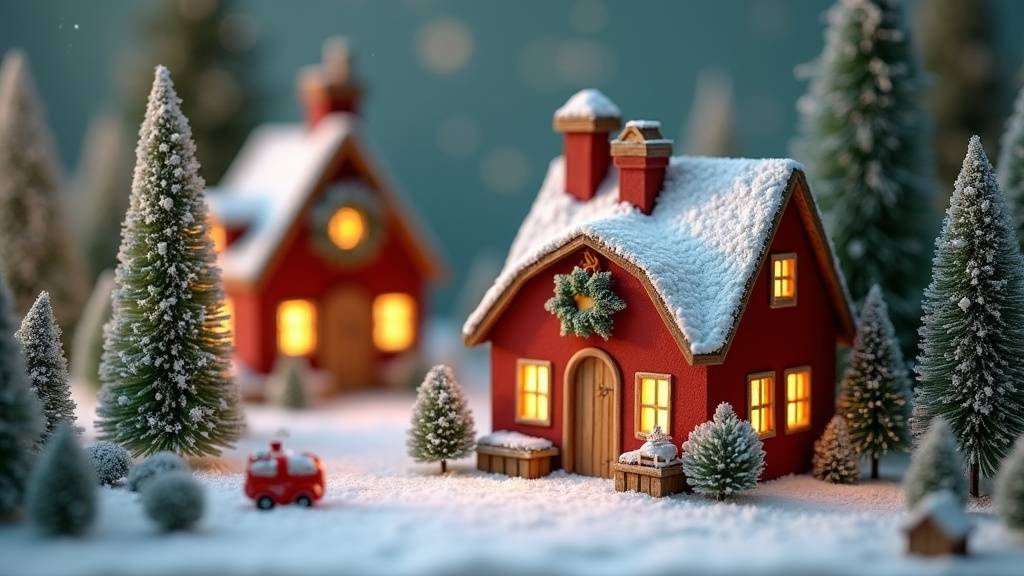 Village de Noël miniature enchanté avec éclairage LED