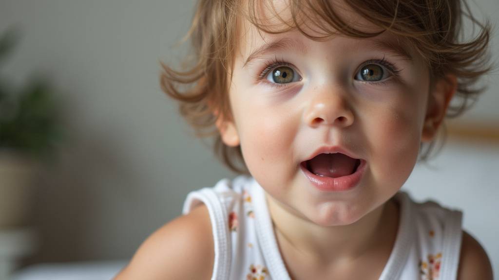 Un bébé souriant prénommé K